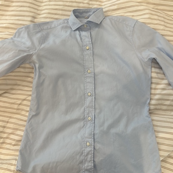 Ann Mashburn Blue Button Down Shirt Cotton Size M 8 10 Classic Long Sleeve - Picture 4 of 6